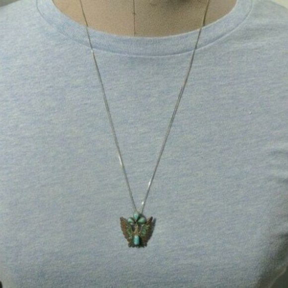 Navajo Turquoise Coral Silver  Kachina pendant pin - Picture 4 of 5